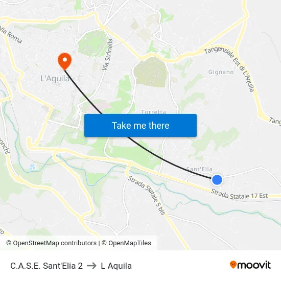 C.A.S.E. Sant'Elia 2 to L Aquila map