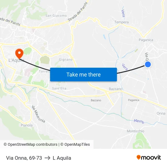 Via Onna, 69-73 to L Aquila map