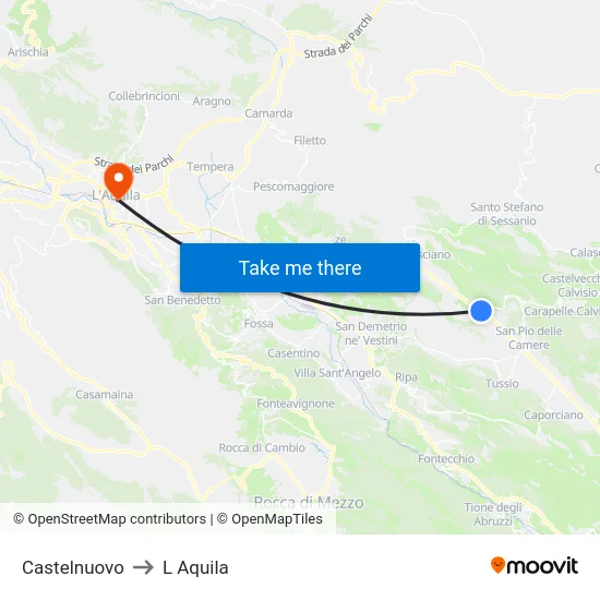 Castelnuovo to L'Aquila map