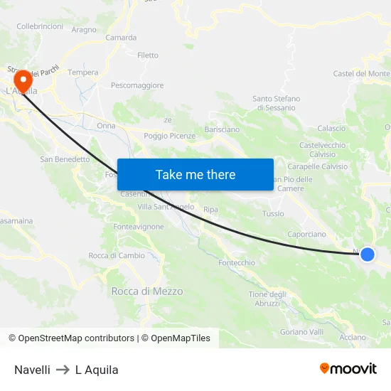 Navelli to L Aquila map