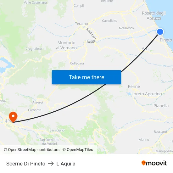 Scerne Di Pineto to L Aquila map