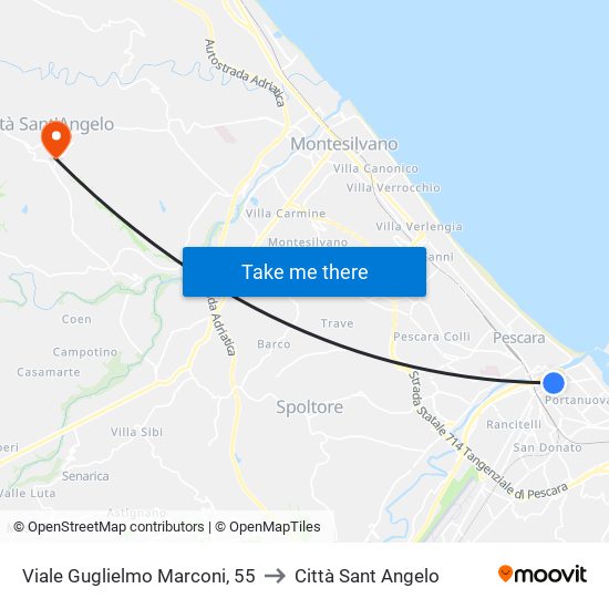 Viale Guglielmo Marconi, 55 to Città Sant Angelo map