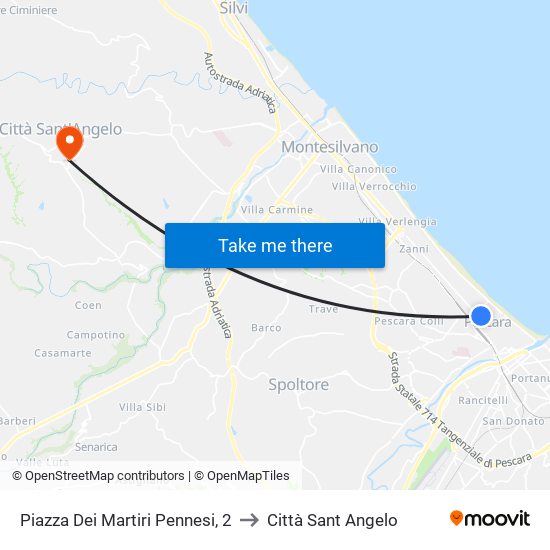 Piazza Dei Martiri Pennesi, 2 to Città Sant Angelo map