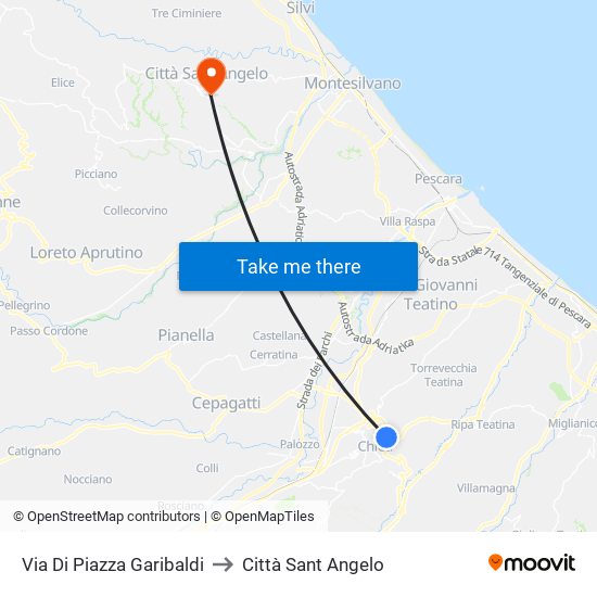 Via Di Piazza Garibaldi to Città Sant Angelo map
