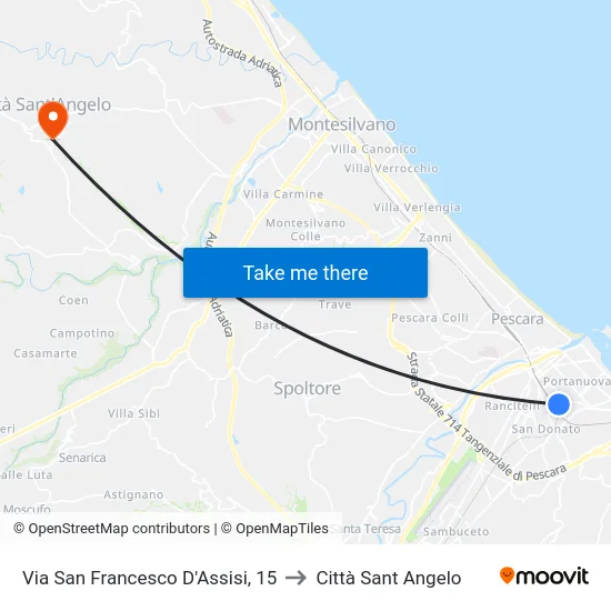 Via San Francesco D'Assisi, 15 to Città Sant Angelo map