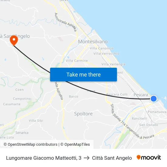 Matteotti - Buozzi to Città Sant Angelo map