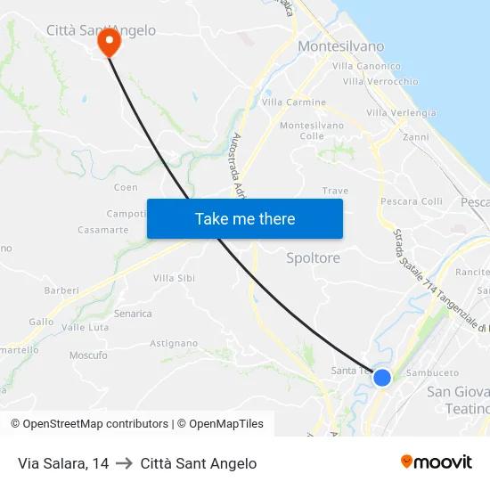 Salara - La Selva Pesca to Città Sant Angelo map