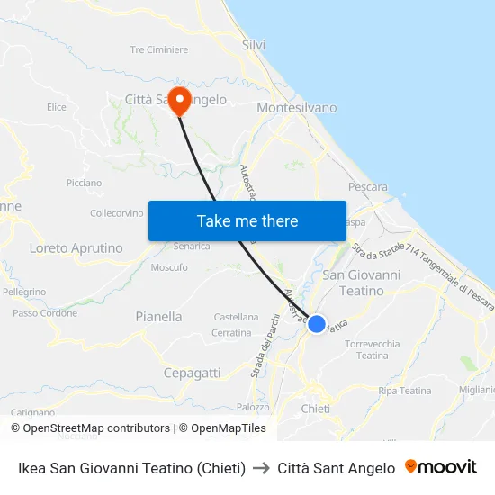 Ikea San Giovanni Teatino (Chieti) to Città Sant Angelo map