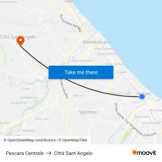 Pescara Centrale to Città Sant Angelo map