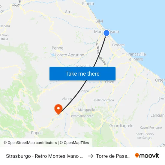 Strasburgo - Retro Montesilvano FS to Torre de Passeri map