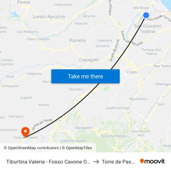 Tiburtina Valeria - Fosso Cavone Ovest to Torre de Passeri map