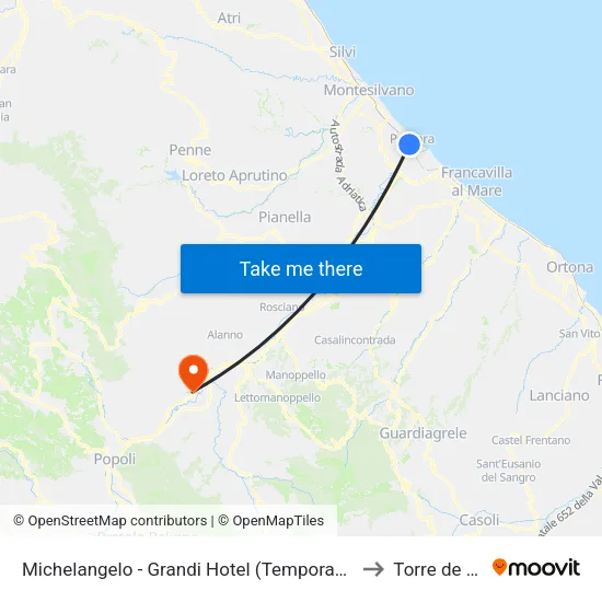 Michelangelo - Grandi Hotel (Temporaneamente Soppressa) to Torre de Passeri map