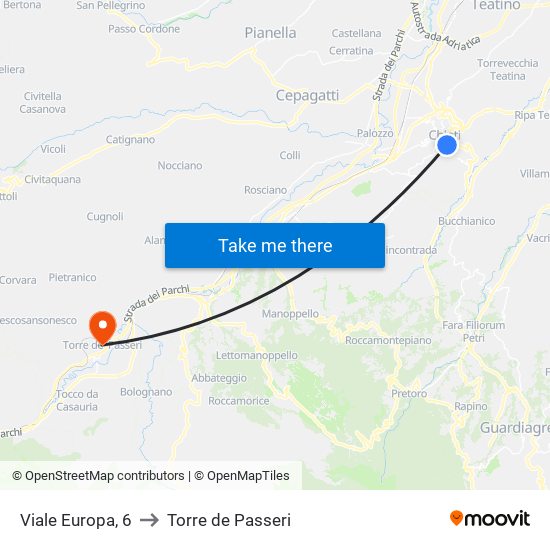 Viale Europa, 6 to Torre de Passeri map