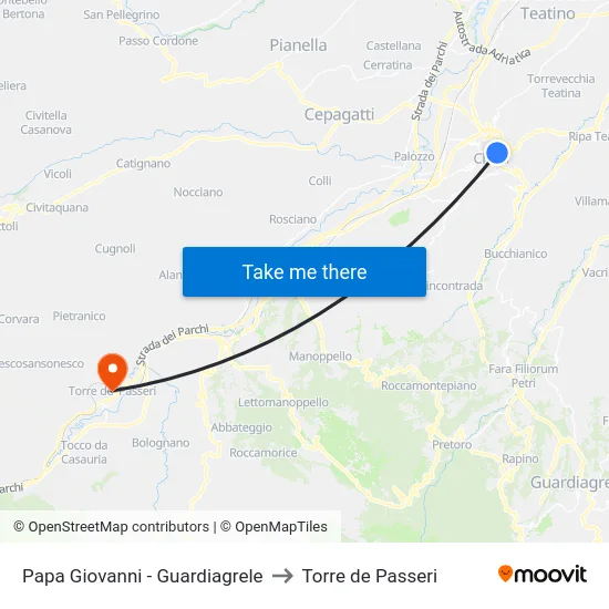 Papa Giovanni - Guardiagrele to Torre de Passeri map