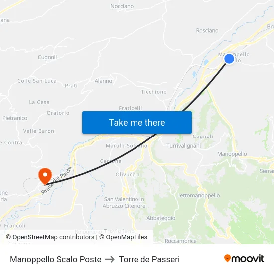 Manoppello Scalo Poste to Torre de Passeri map