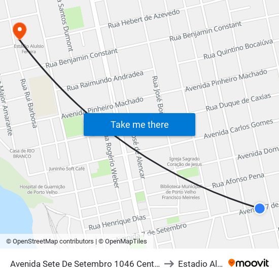 Avenida Sete De Setembro 1046 Centro Porto Velho - Ro 76801-096 Brasil to Estadio Aluizio Ferreira map