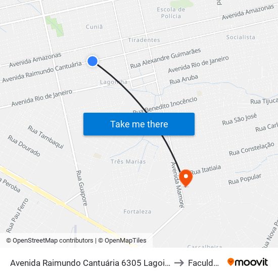Avenida Raimundo Cantuária 6305 Lagoinha Porto Velho - Ro 78910-790 Brasil to Faculdade Uniron map