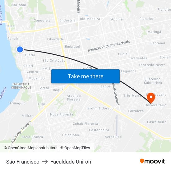 São Francisco to Faculdade Uniron map