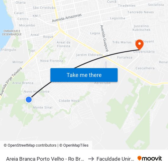 Areia Branca Porto Velho - Ro Brasil to Faculdade Uniron map
