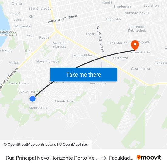 Rua Principal Novo Horizonte Porto Velho - Ro 76810-160 Brasil to Faculdade Uniron map