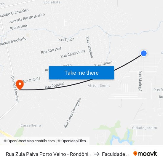 Rua Zula Paiva Porto Velho - Rondônia 76814 Brasil to Faculdade Uniron map