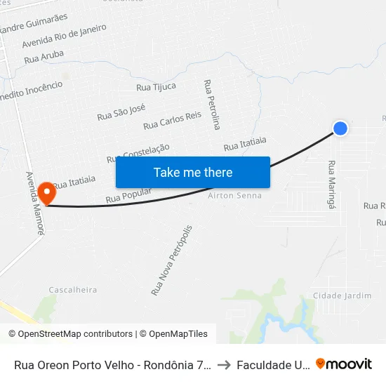 Rua Oreon Porto Velho - Rondônia 76814 Brasil to Faculdade Uniron map