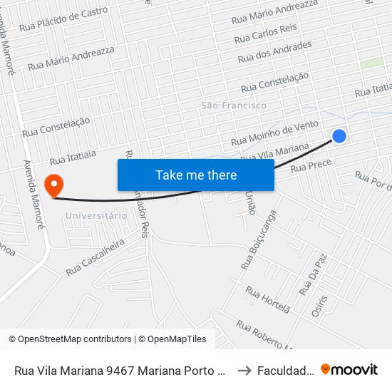 Rua Vila Mariana 9467 Mariana Porto Velho - Ro 76813-484 Brasil to Faculdade Uniron map