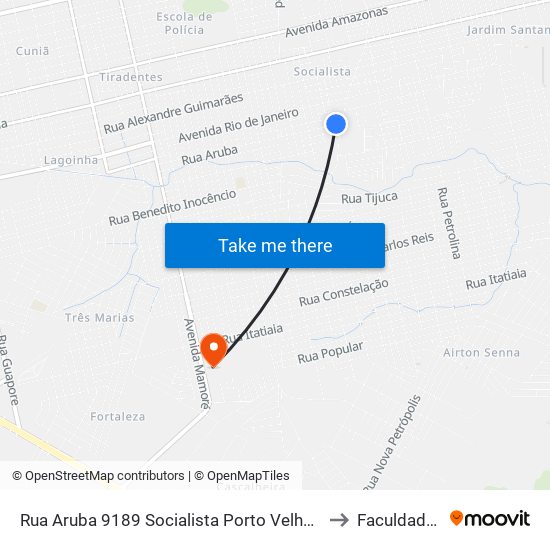 Rua Aruba 9189 Socialista Porto Velho - Ro 78910-521 Brasil to Faculdade Uniron map