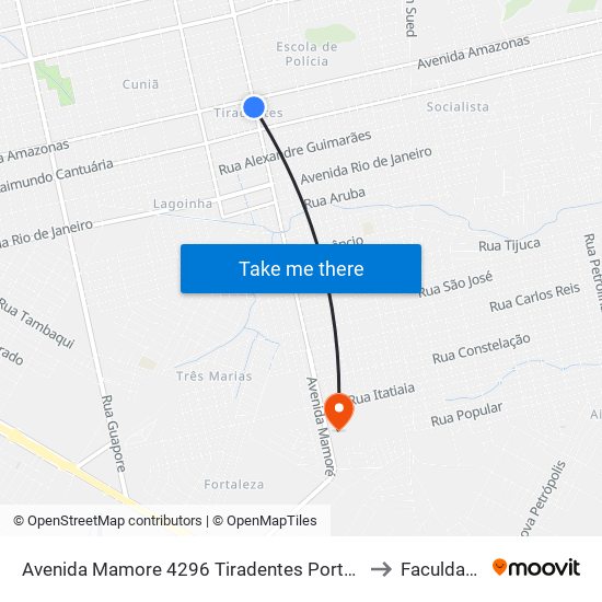 Avenida Mamore 4296 Tiradentes Porto Velho - Rondônia 76826 Brasil to Faculdade Uniron map