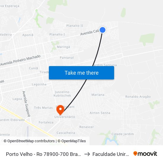 Porto Velho - Ro 78900-700 Brasil to Faculdade Uniron map