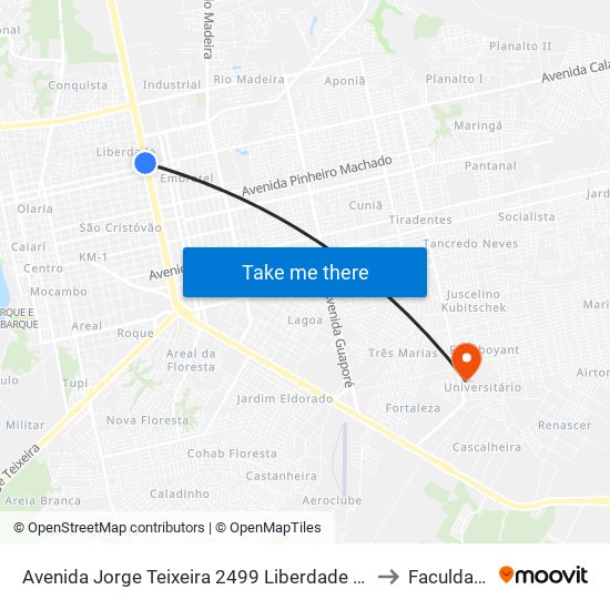 Avenida Jorge Teixeira 2499 Liberdade Porto Velho - Ro 78904-320 Brasil to Faculdade Uniron map