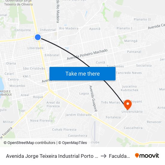 Avenida Jorge Teixeira Industrial Porto Velho - Ro 78904-320 Brasil to Faculdade Uniron map