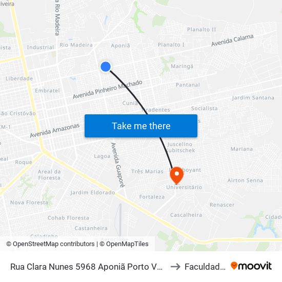 Rua Clara Nunes 5968 Aponiã Porto Velho - Ro 76824-210 Brasil to Faculdade Uniron map