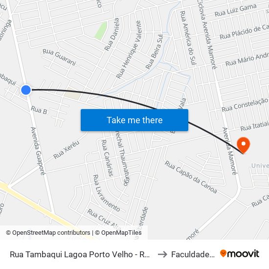 Rua Tambaqui Lagoa Porto Velho - Ro 78910-330 Brasil to Faculdade Uniron map