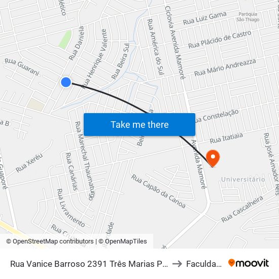 Rua Vanice Barroso 2391 Três Marias Porto Velho - Ro 78918-120 Brasil to Faculdade Uniron map