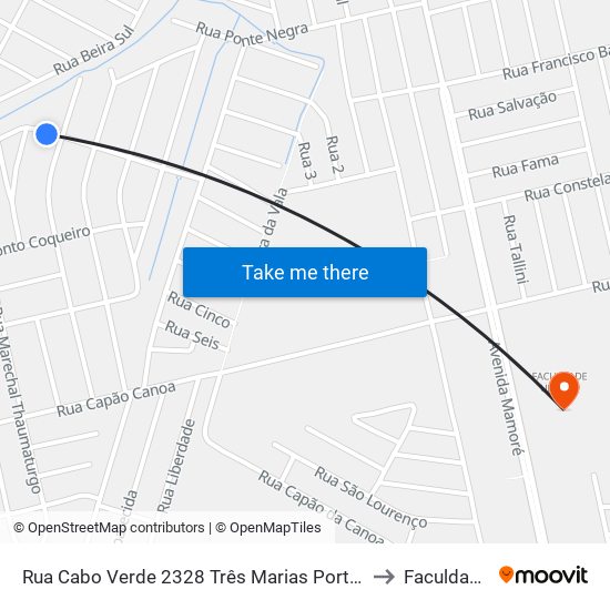 Rua Cabo Verde 2328 Três Marias Porto Velho - Ro 78918-660 Brasil to Faculdade Uniron map