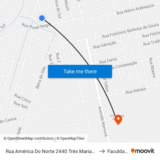 Rua América Do Norte 2440 Três Marias Porto Velho - Ro 78918-320 Brasil to Faculdade Uniron map