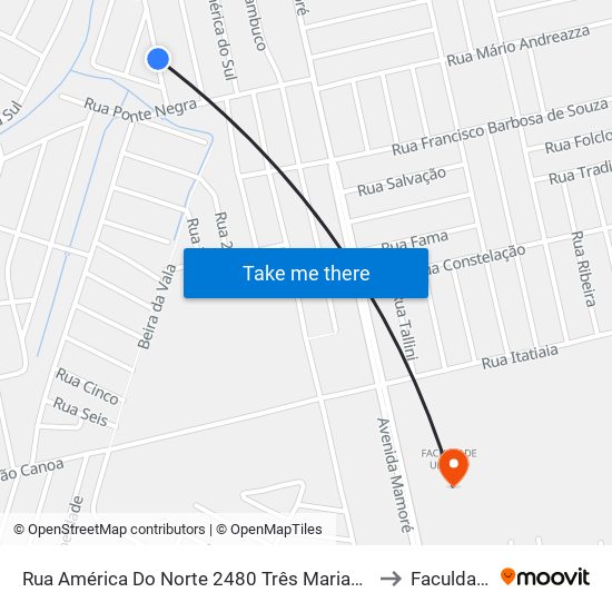 Rua América Do Norte 2480 Três Marias Porto Velho - Ro 78918-320 Brasil to Faculdade Uniron map