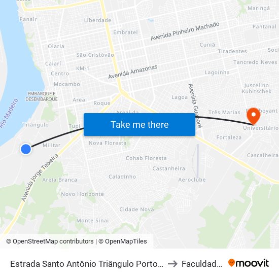 Estrada Santo Antônio Triângulo Porto Velho - Rondônia Brasil to Faculdade Uniron map