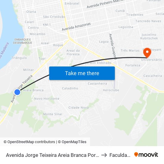 Avenida Jorge Teixeira Areia Branca Porto Velho - Rondônia 76815 Brasil to Faculdade Uniron map