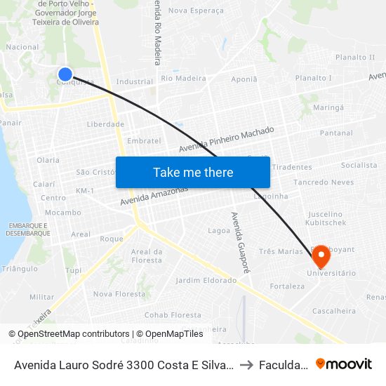 Avenida Lauro Sodré 3300 Costa E Silva Porto Velho - Ro 78903-711 Brasil to Faculdade Uniron map