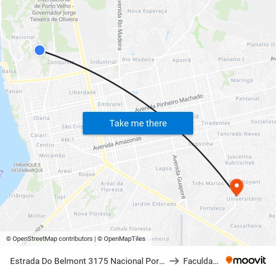 Estrada Do Belmont 3175 Nacional Porto Velho - Ro 78903-400 Brasil to Faculdade Uniron map