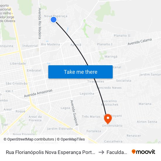 Rua Florianópolis Nova Esperança Porto Velho - Ro 78905-160 Brasil to Faculdade Uniron map