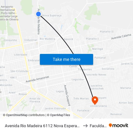 Avenida Rio Madeira 6112 Nova Esperança Porto Velho - Ro 78905-450 Brasil to Faculdade Uniron map