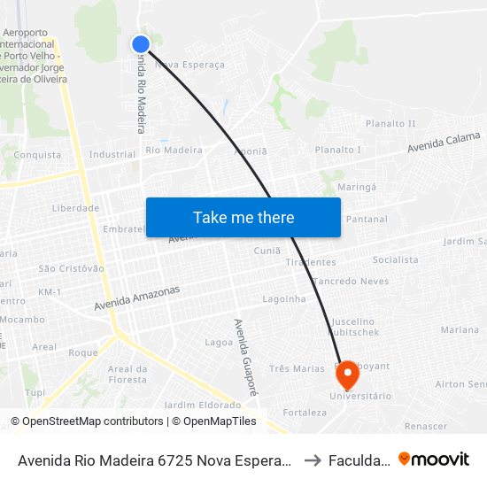Avenida Rio Madeira 6725 Nova Esperança Porto Velho - Ro 78905-450 Brasil to Faculdade Uniron map