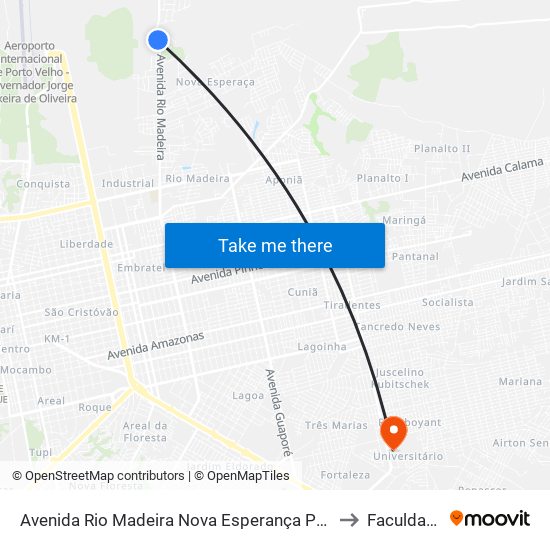 Avenida Rio Madeira Nova Esperança Porto Velho - Ro 78905-450 Brasil to Faculdade Uniron map