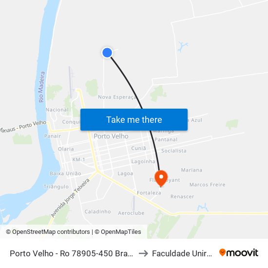 Porto Velho - Ro 78905-450 Brasil to Faculdade Uniron map