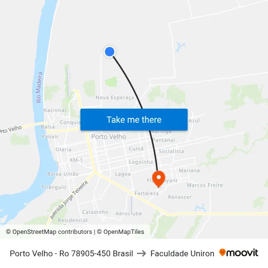 Porto Velho - Ro 78905-450 Brasil to Faculdade Uniron map