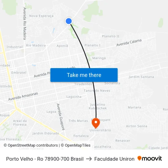Porto Velho - Ro 78900-700 Brasil to Faculdade Uniron map