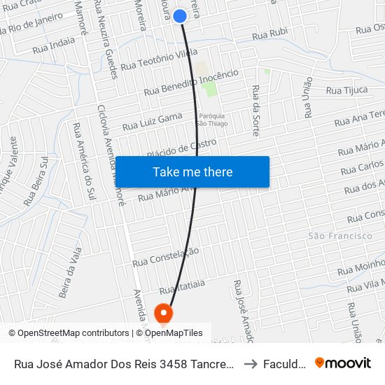 Rua José Amador Dos Reis 3458 Tancredo Neves Porto Velho - Ro 78910-491 Brasil to Faculdade Uniron map